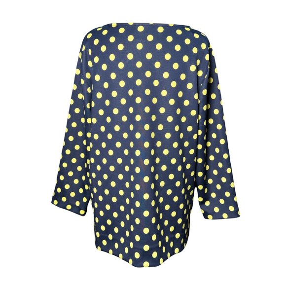NEW Jaclyn Smith Womens Beaded Polka Dot Top L 3/4 Sleeve Navy/Yellow Stretch - Picture 3 of 10